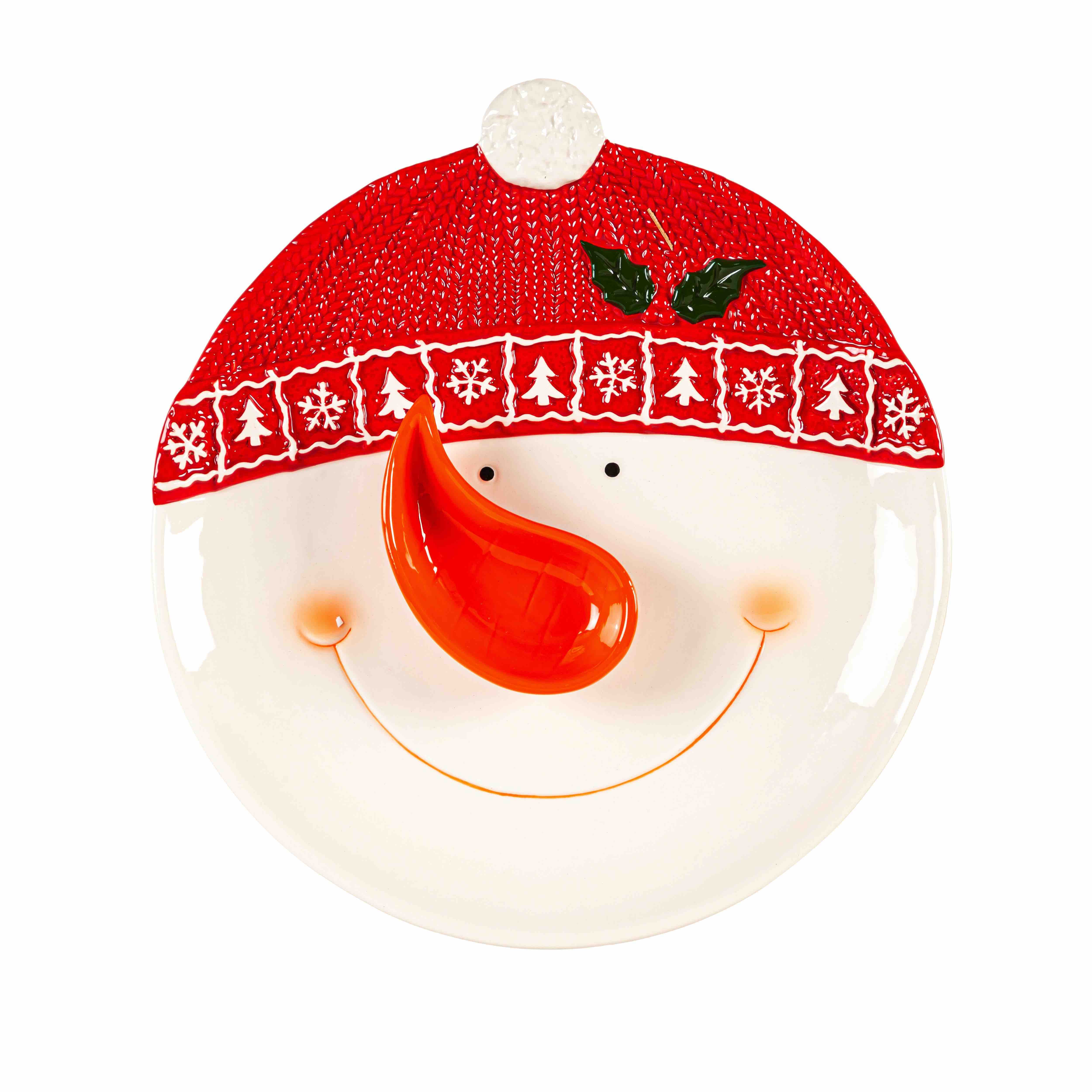 Snowman Serving Plate with Removeable Dip Bowl Set