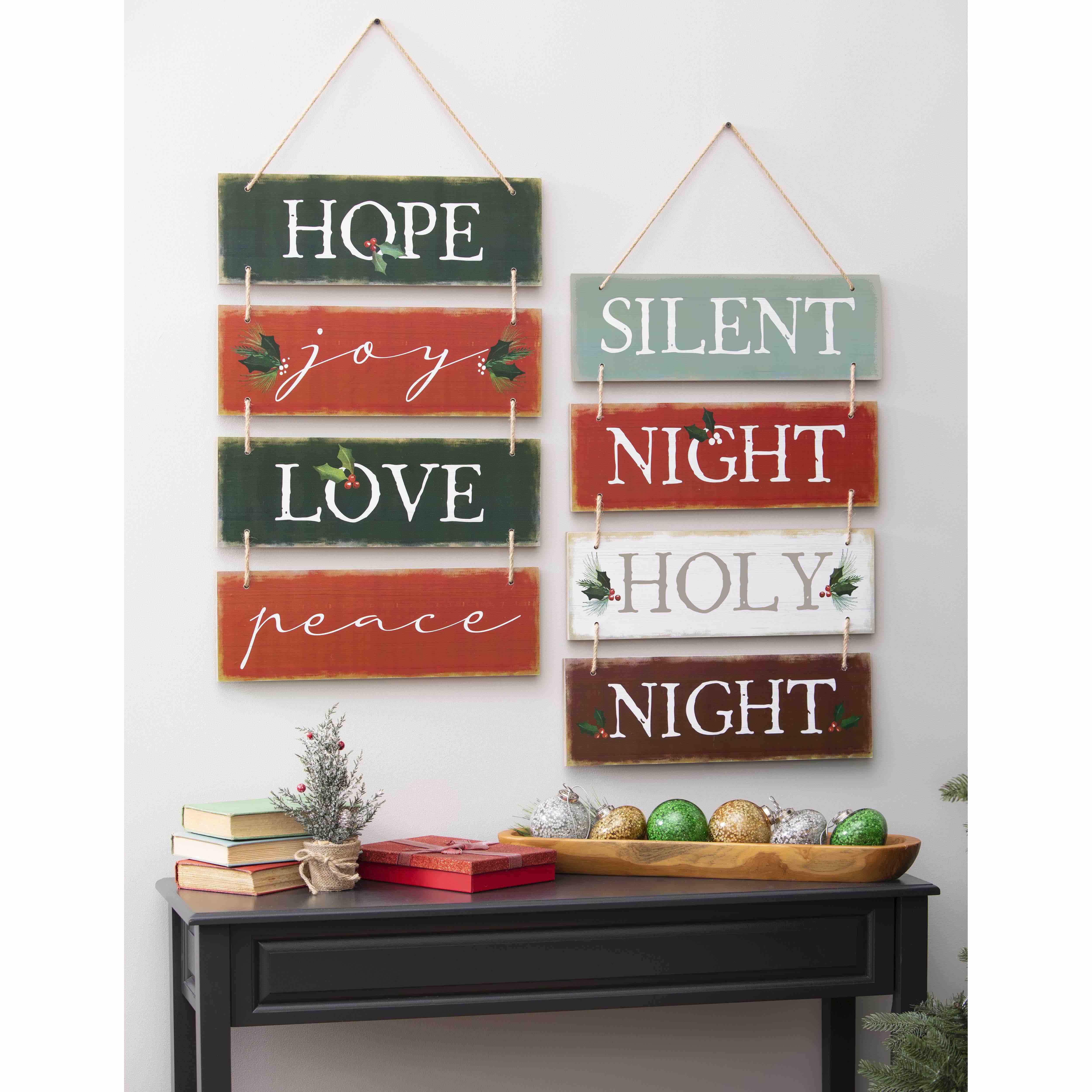 Indoor Wood Plank Wall Art with Rope | Holiday Phrases