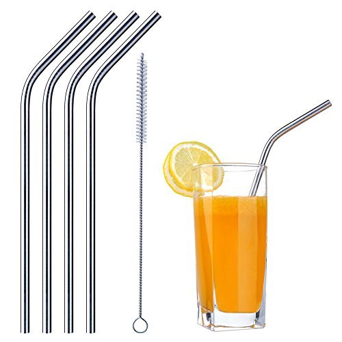 Stainless Steel Bent Reusable Straws | Set of 4 plus Cleaner