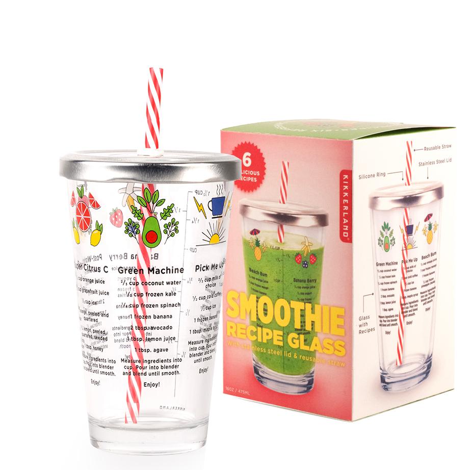 Smoothie Recipe Glass with Lid & Straw