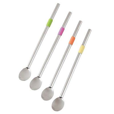 RSVP Stainless Steel Spoon Straws - Set of 4