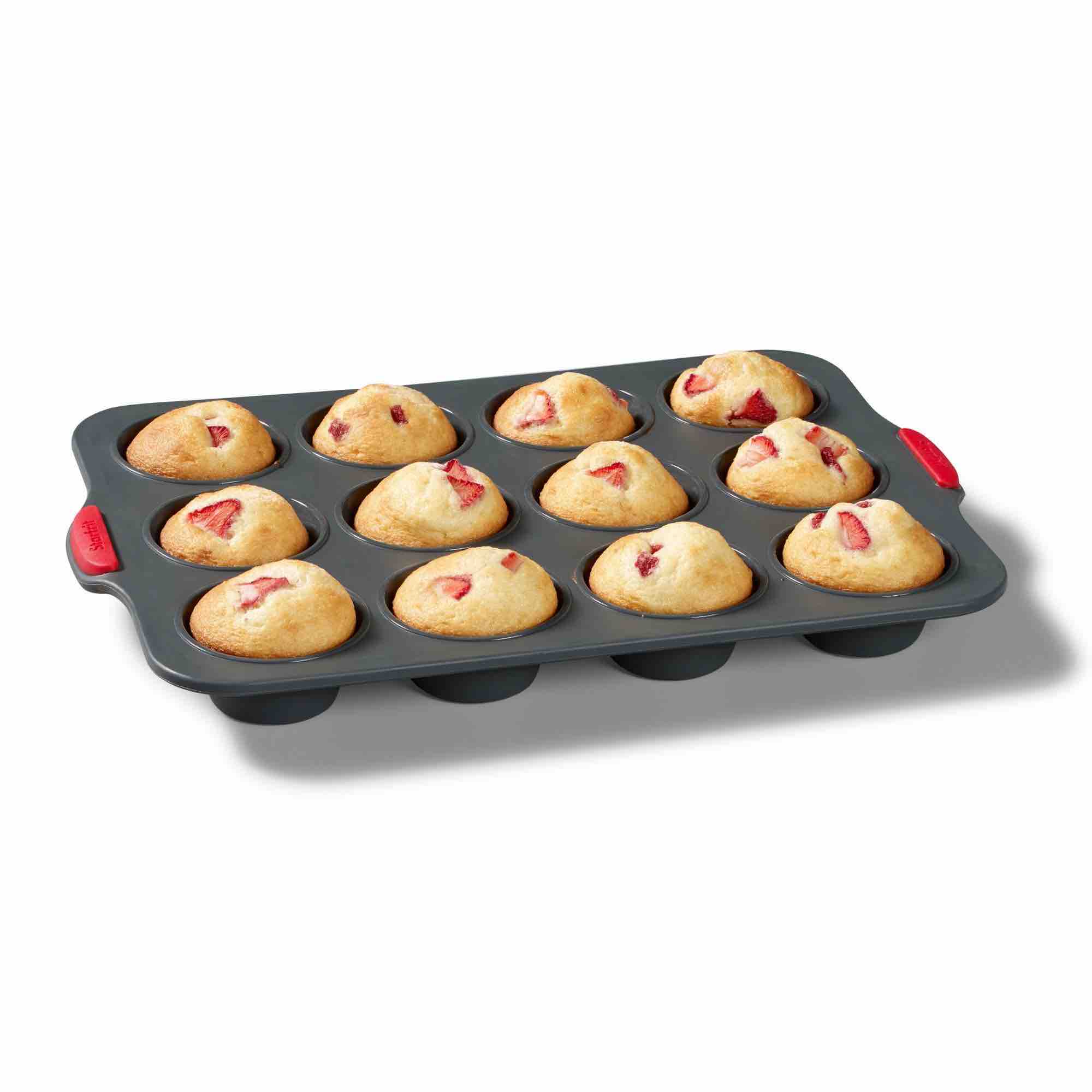 Silicone 12 Cup Muffin Pan with Integrated Metal Frame